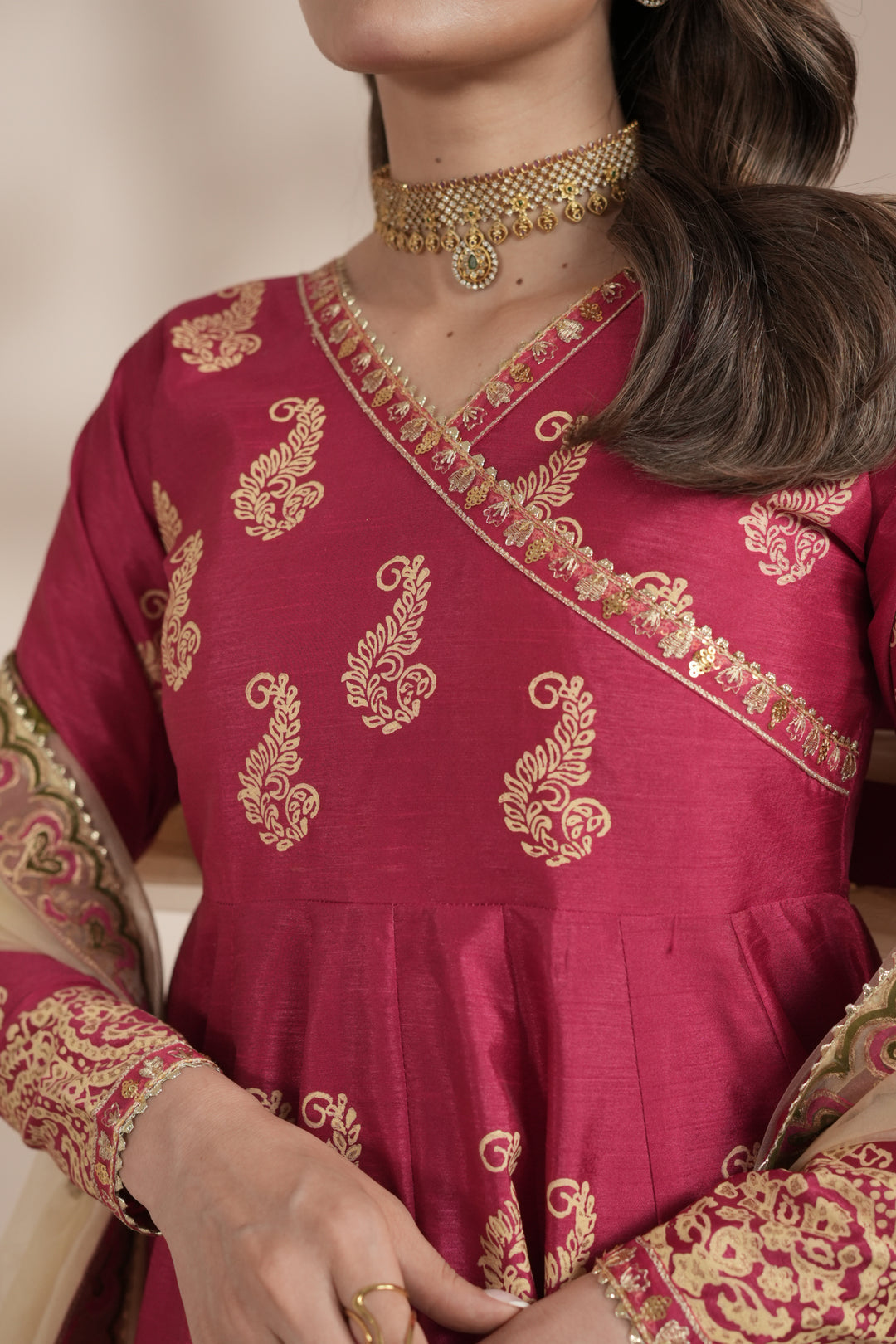 Shocking Pink Royal Block-Printed Maxi For Women