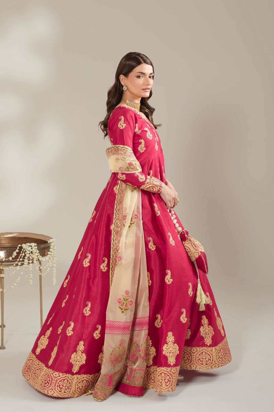 Shocking Pink Royal Block-Printed Maxi For Women