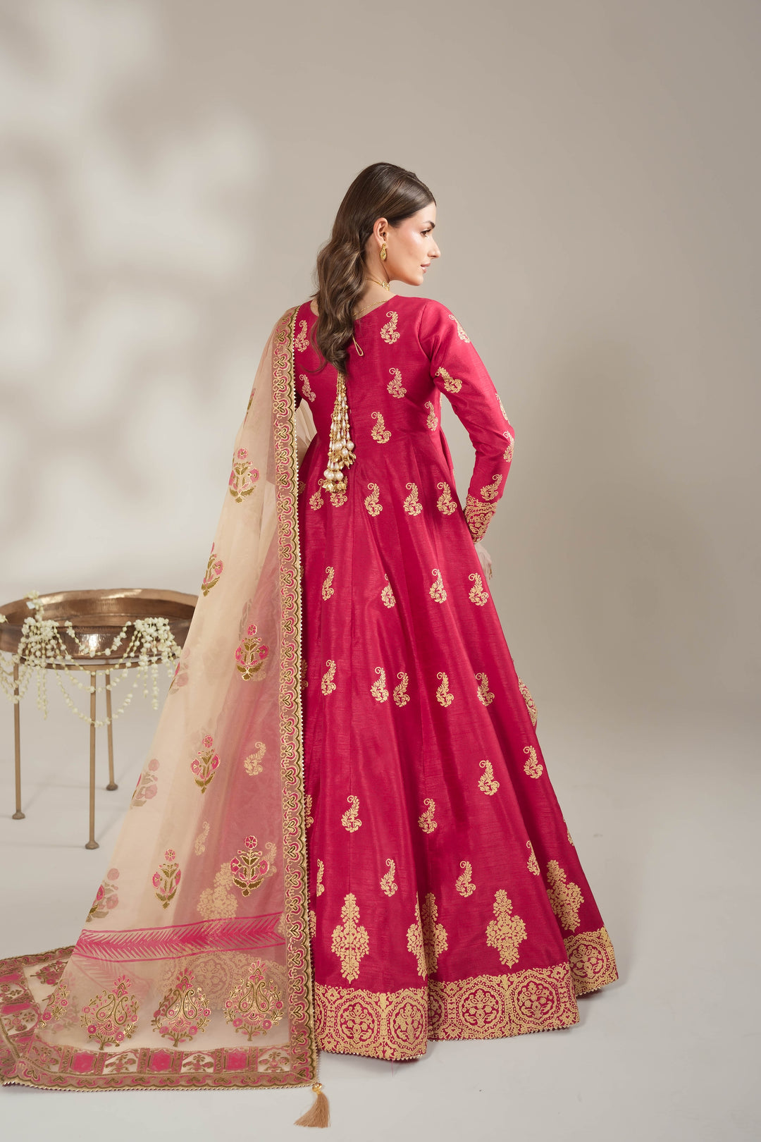 Shocking Pink Royal Block-Printed Maxi For Women