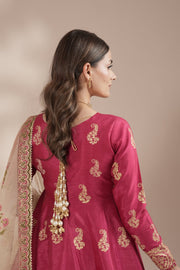 Shocking Pink Royal Block-Printed Maxi For Women