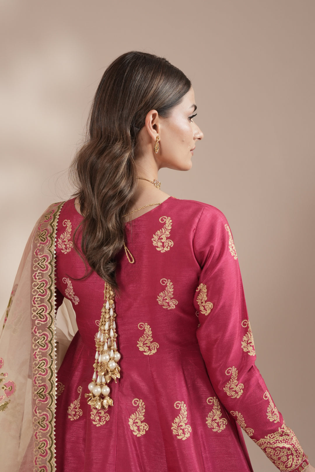 Shocking Pink Royal Block-Printed Maxi For Women