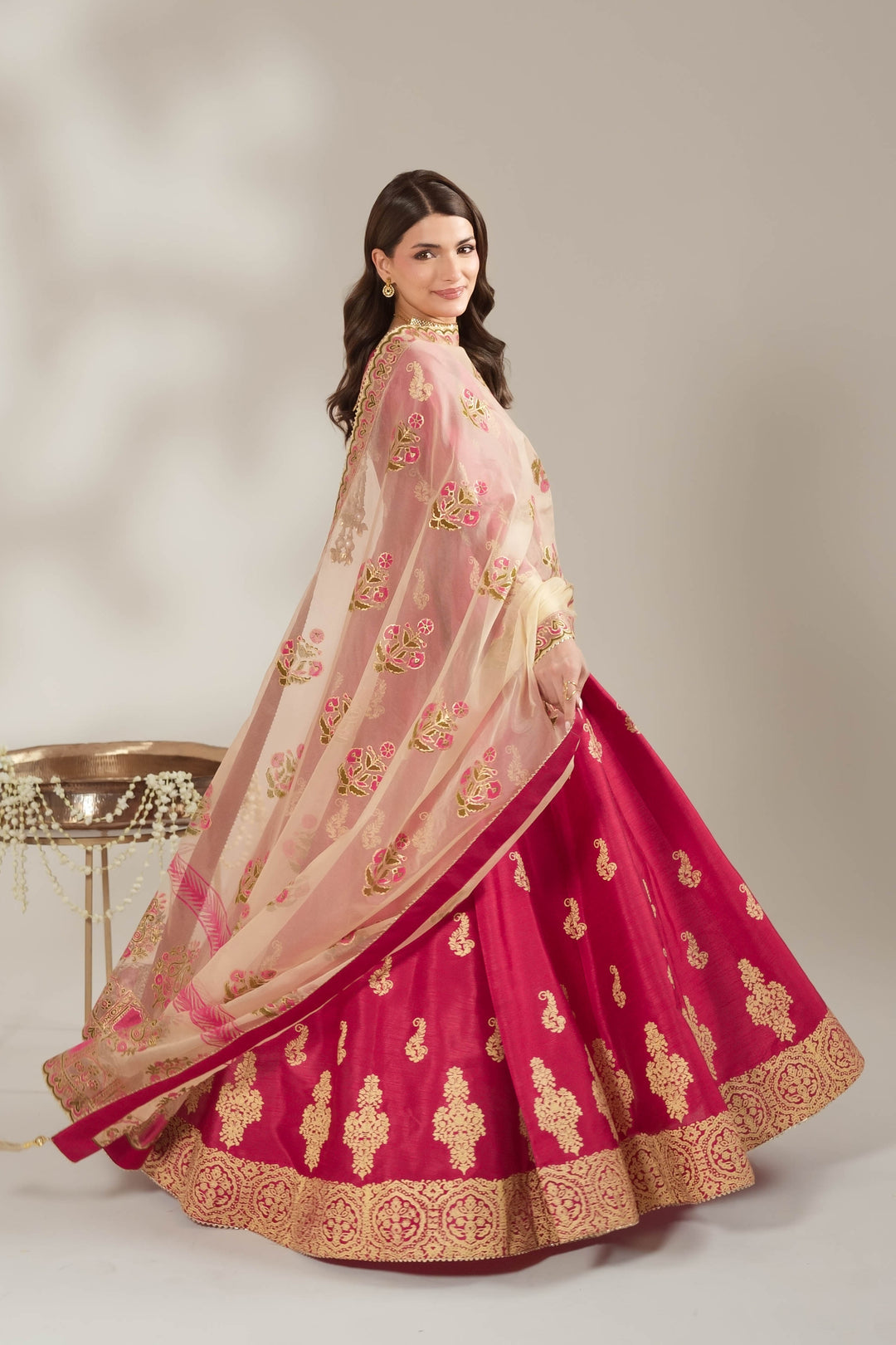 Shocking Pink Royal Block-Printed Maxi For Women