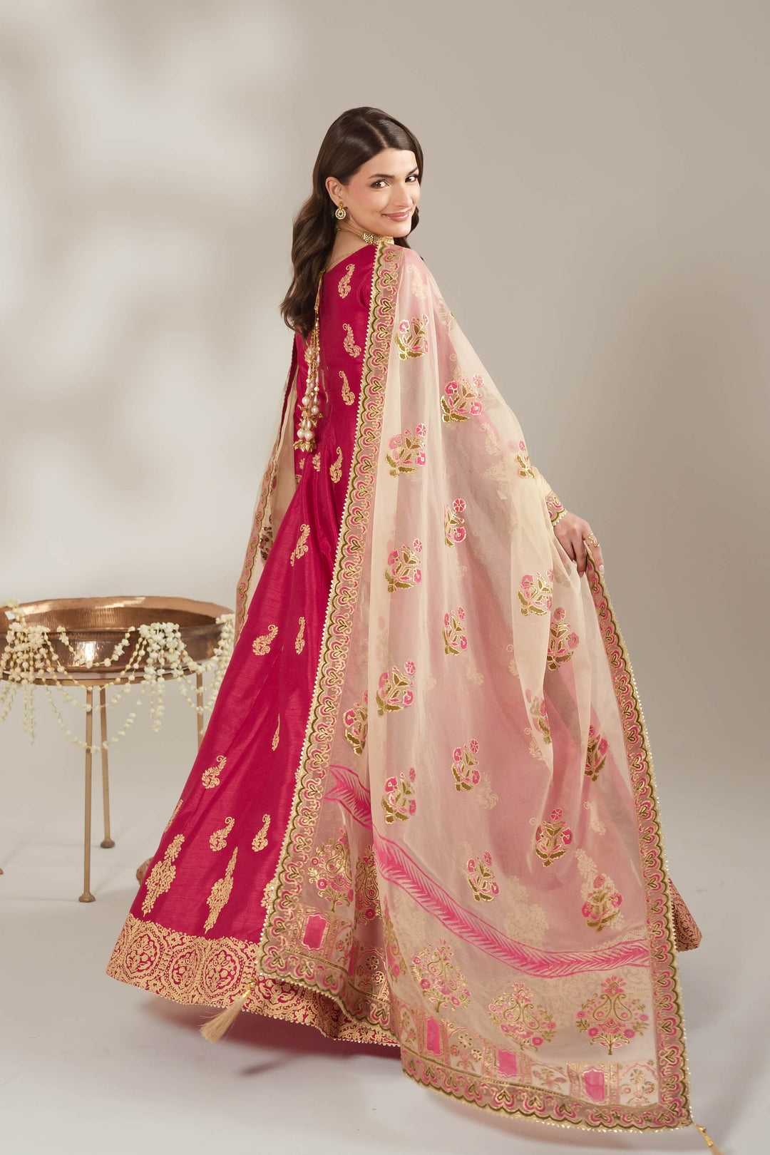 Shocking Pink Royal Block-Printed Maxi For Women