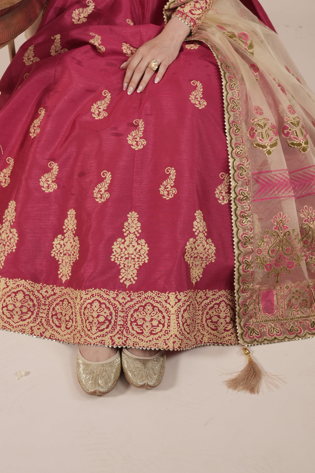 Shocking Pink Royal Block-Printed Maxi For Women