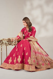 Shocking Pink Royal Block-Printed Maxi For Women