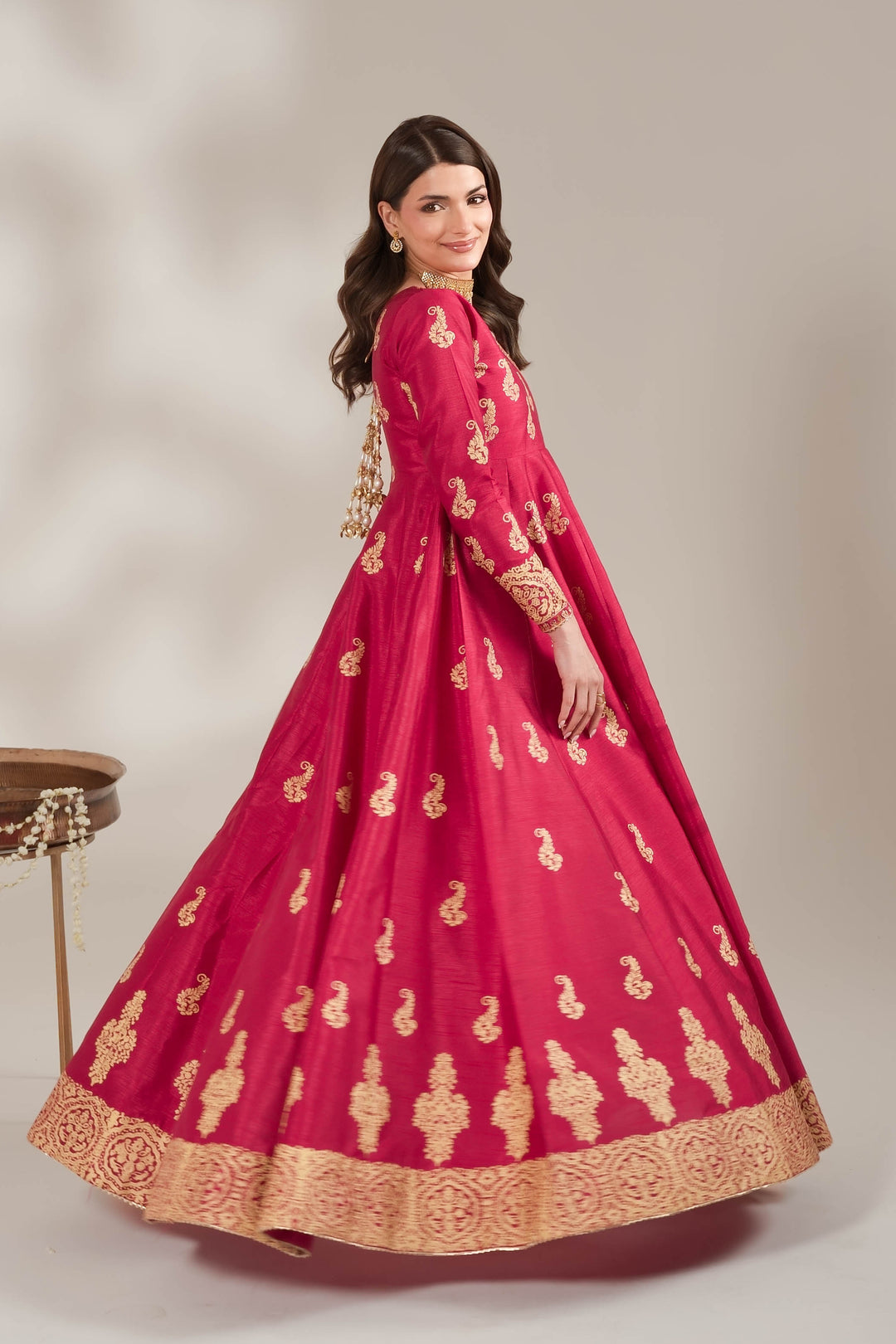 Shocking Pink Royal Block-Printed Maxi For Women