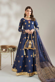 Navy Blue Royal Block-Printed Silk Maxi For Women