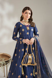 Navy Blue Royal Block-Printed Silk Maxi For Women