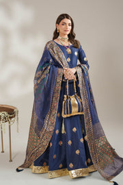 Navy Blue Royal Block-Printed Silk Maxi For Women