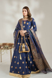 Navy Blue Royal Block-Printed Silk Maxi For Women
