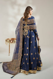 Navy Blue Royal Block-Printed Silk Maxi For Women