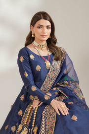Navy Blue Royal Block-Printed Silk Maxi For Women