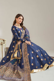 Navy Blue Royal Block-Printed Silk Maxi For Women
