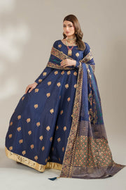 Navy Blue Royal Block-Printed Silk Maxi For Women