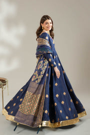 Navy Blue Royal Block-Printed Silk Maxi For Women