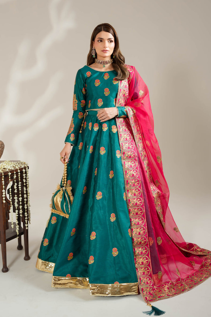 Sea Green Royal Block-Printed Lehnga Choli For Women