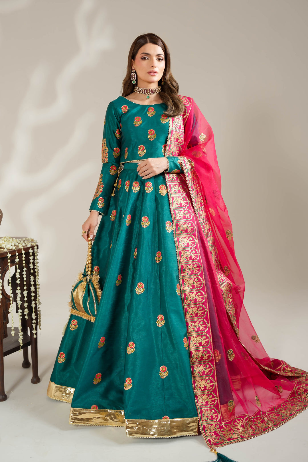Sea Green Royal Block-Printed Lehnga Choli For Women