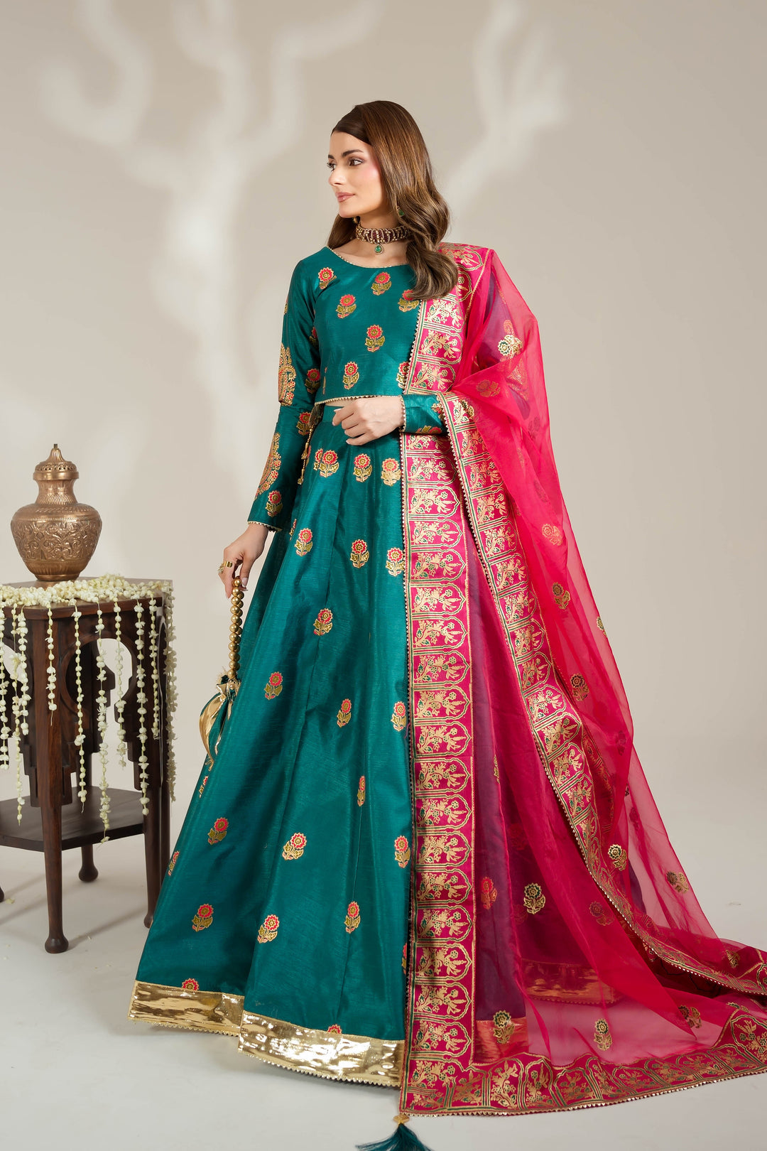 Sea Green Royal Block-Printed Lehnga Choli For Women