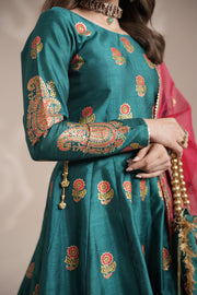 Sea Green Royal Block-Printed Lehnga Choli For Women
