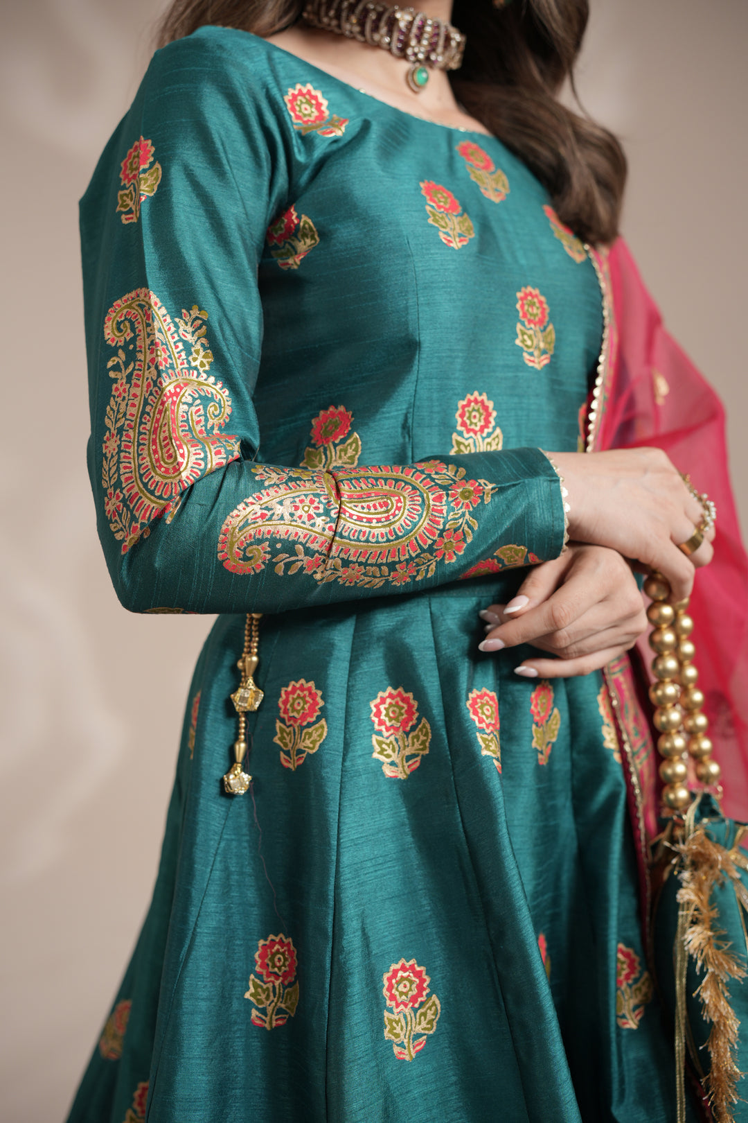 Sea Green Royal Block-Printed Lehnga Choli For Women