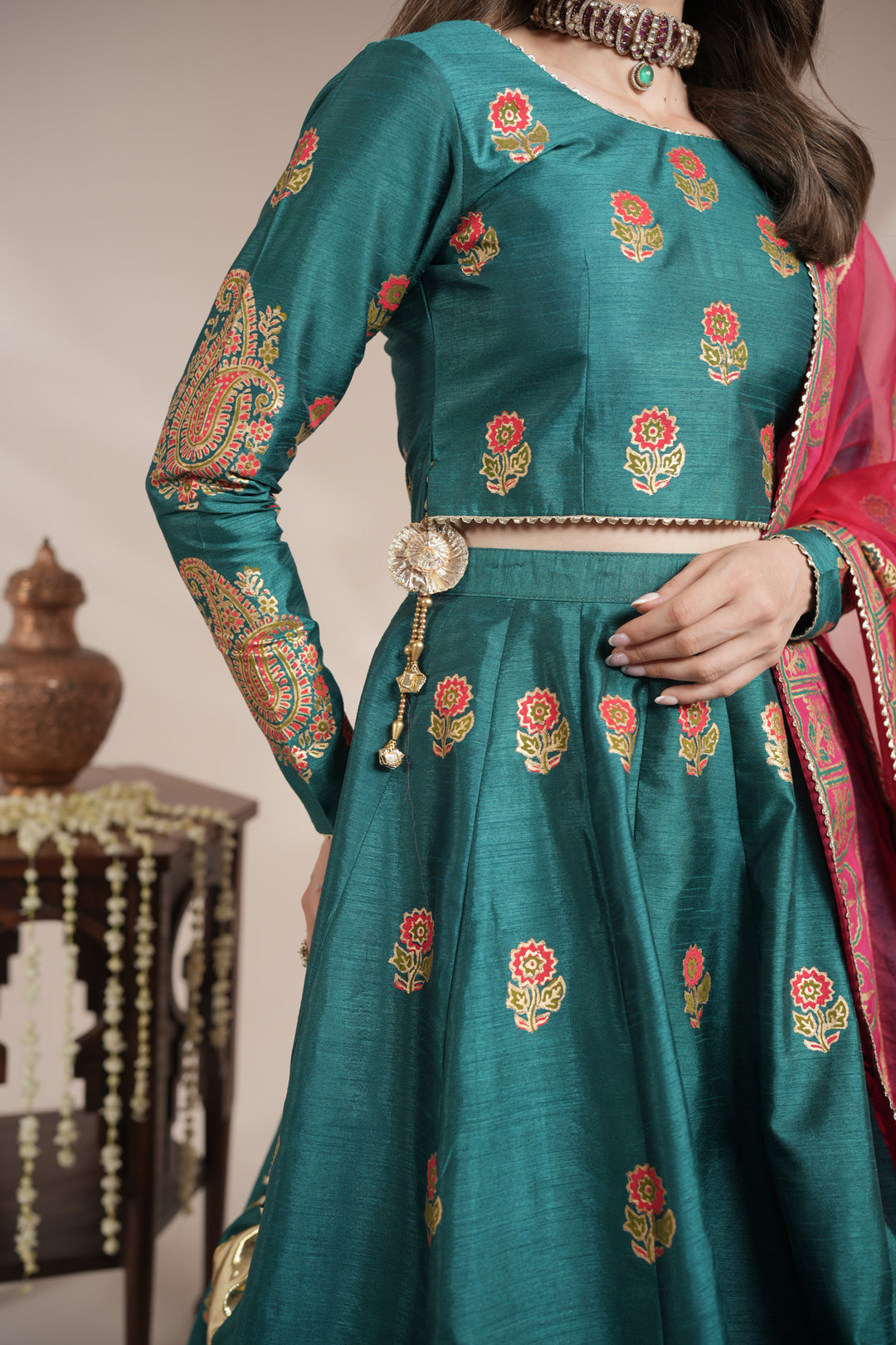 Sea Green Royal Block-Printed Lehnga Choli For Women