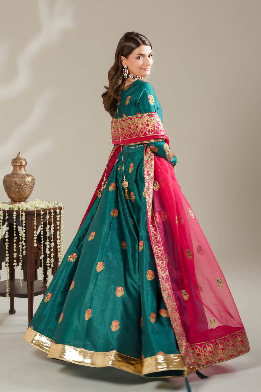 Sea Green Royal Block-Printed Lehnga Choli For Women