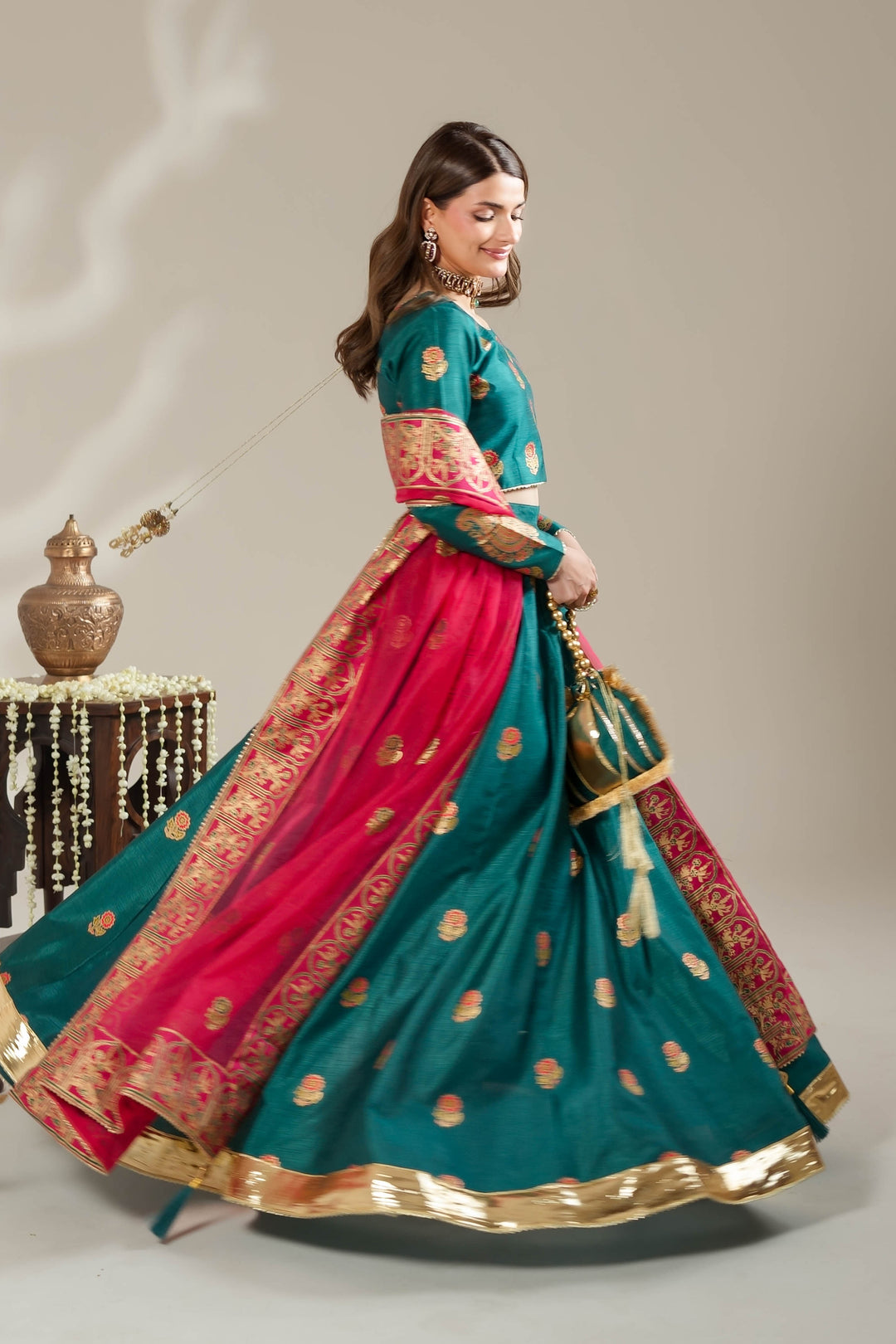 Sea Green Royal Block-Printed Lehnga Choli For Women