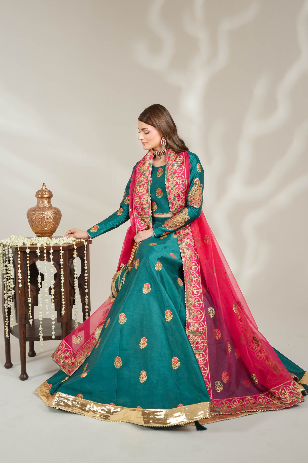 Sea Green Royal Block-Printed Lehnga Choli For Women