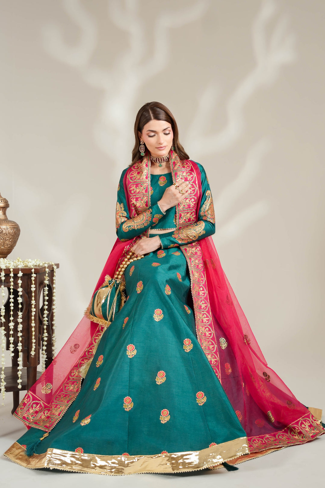 Sea Green Royal Block-Printed Lehnga Choli For Women