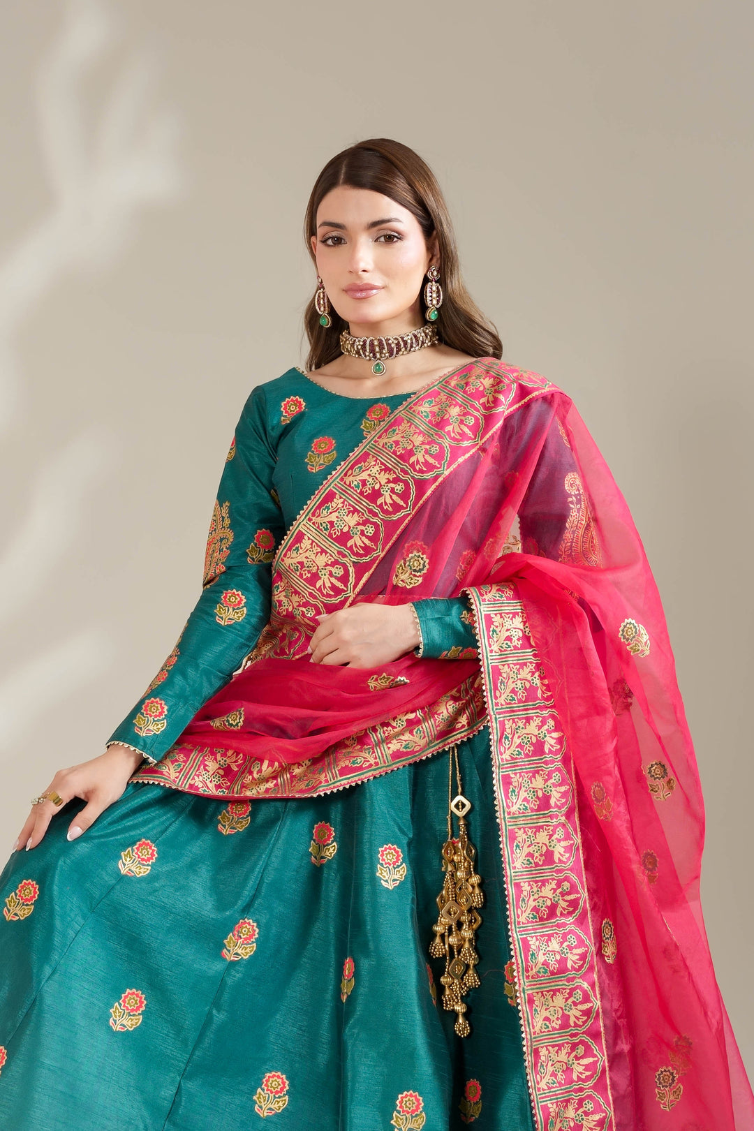 Sea Green Royal Block-Printed Lehnga Choli For Women