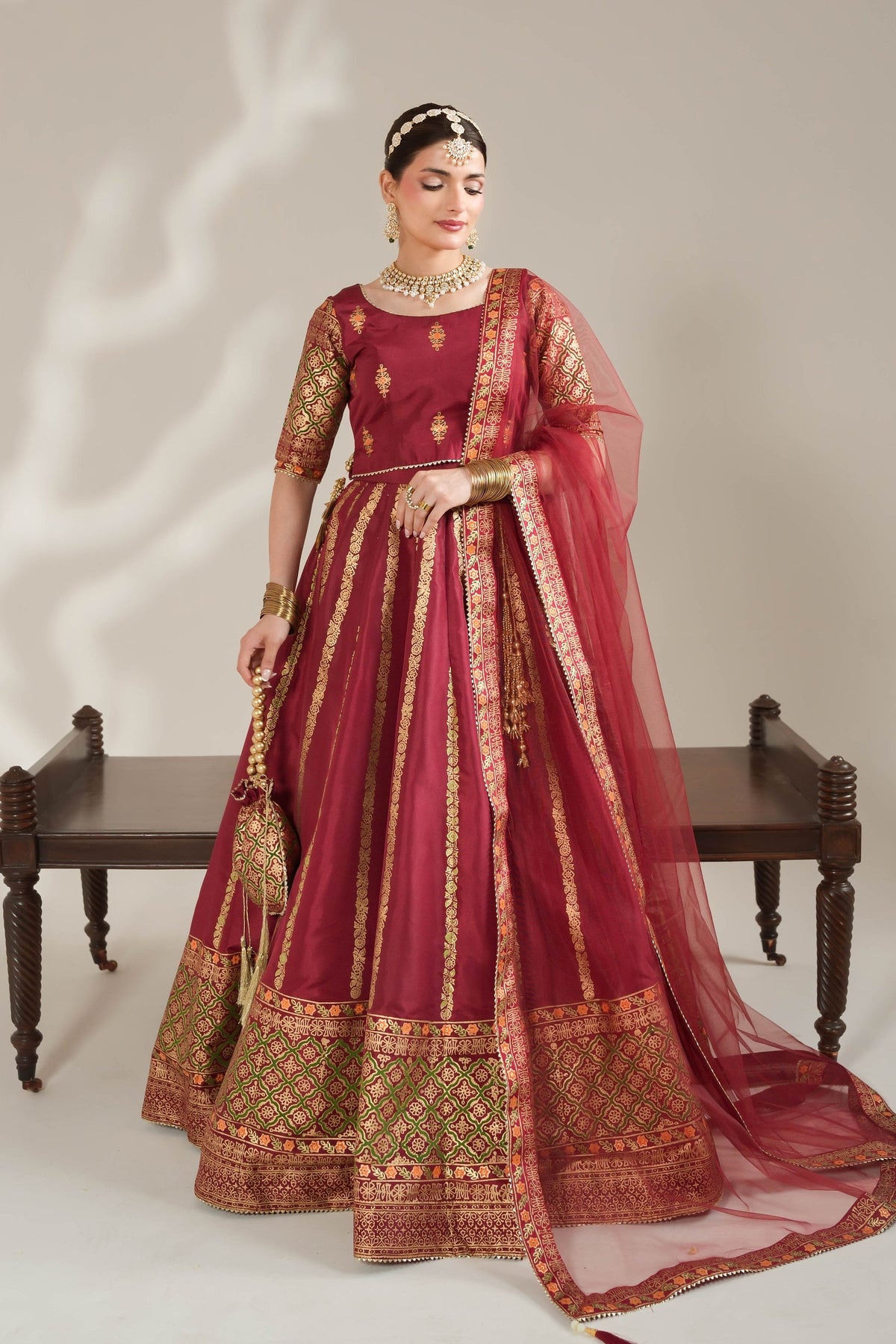 Radish Maroon Royal Block-Printed Lehnga Choli For Women