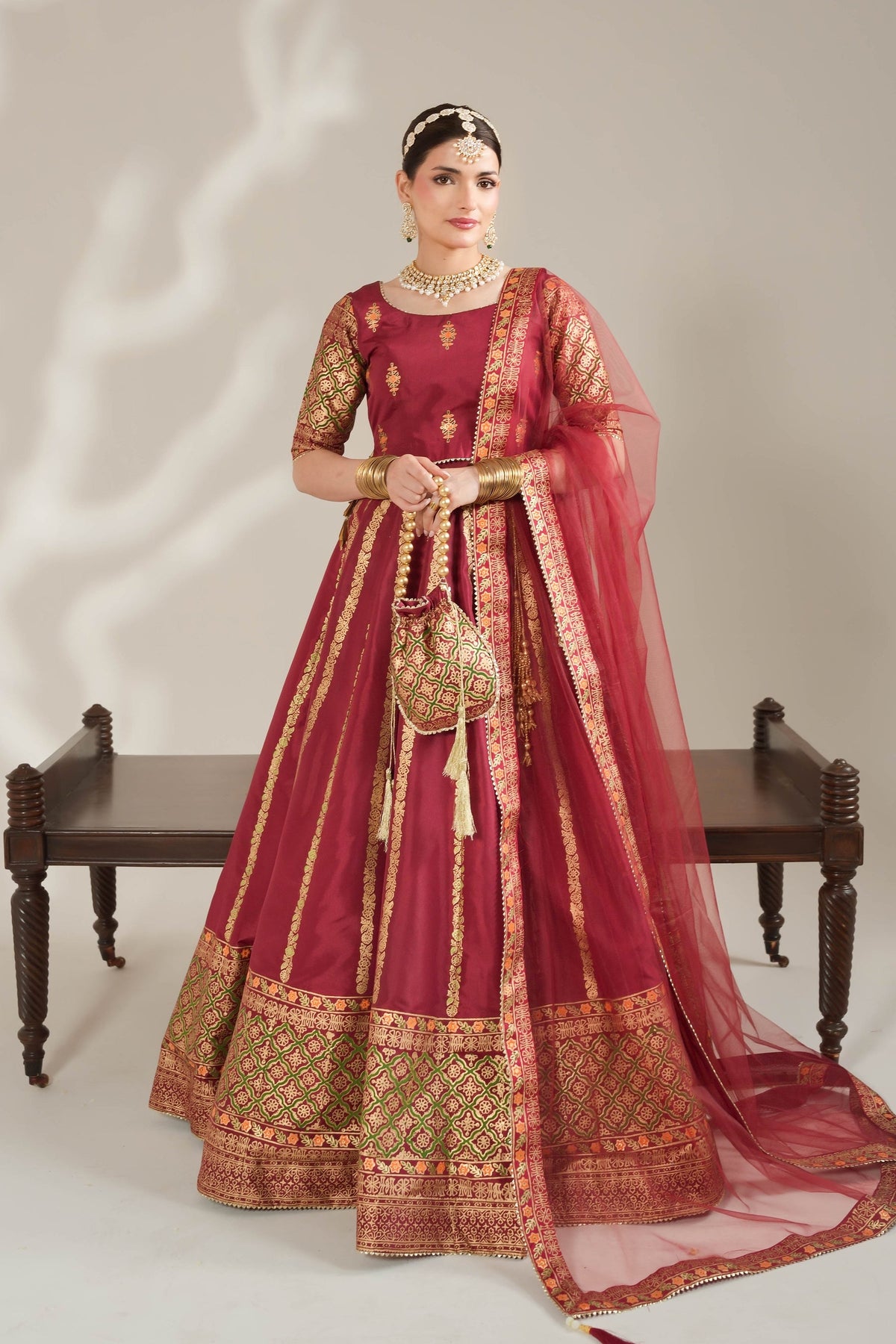 Radish Maroon Royal Block-Printed Lehnga Choli For Women