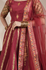 Radish Maroon Royal Block-Printed Lehnga Choli For Women