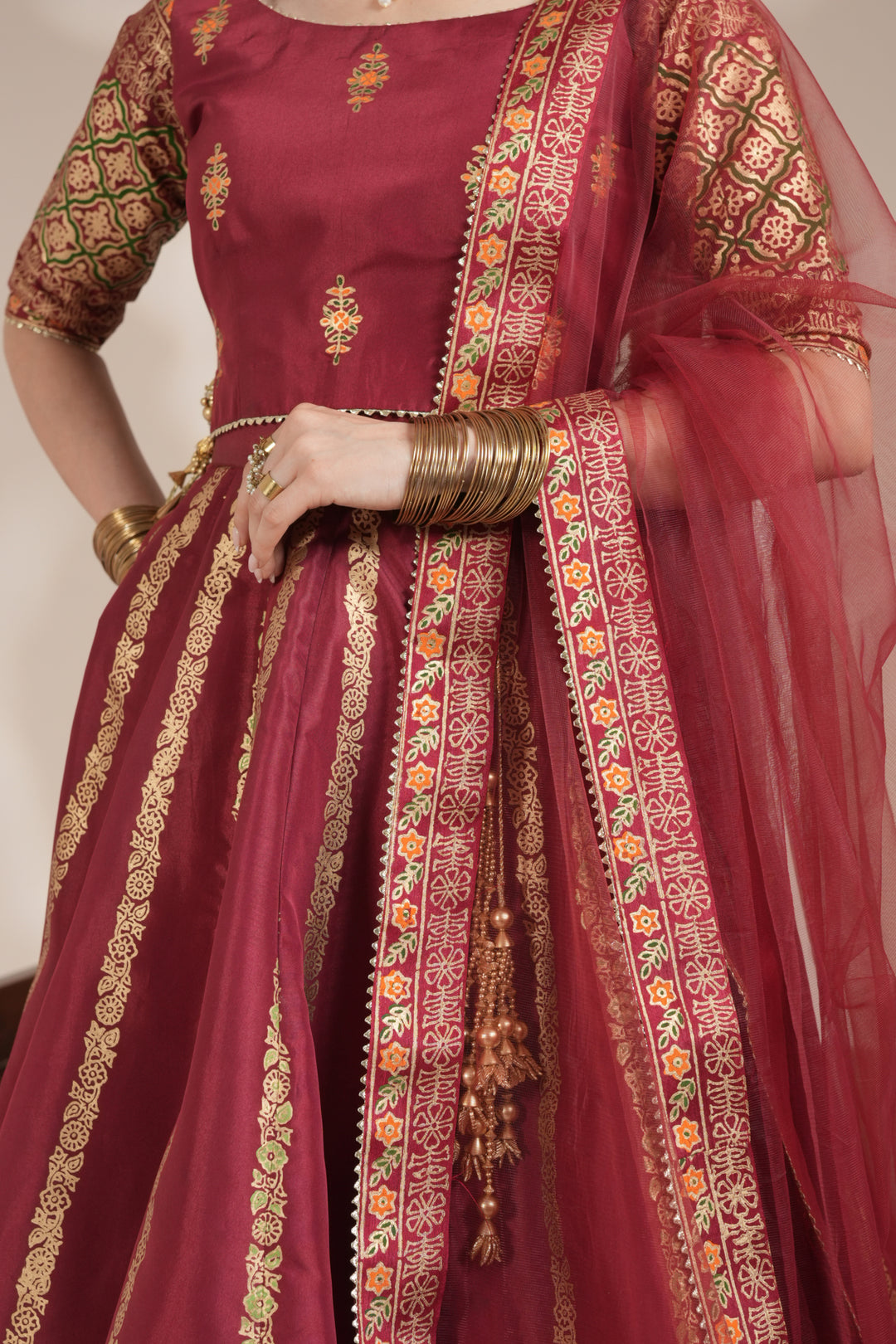 Radish Maroon Royal Block-Printed Lehnga Choli For Women