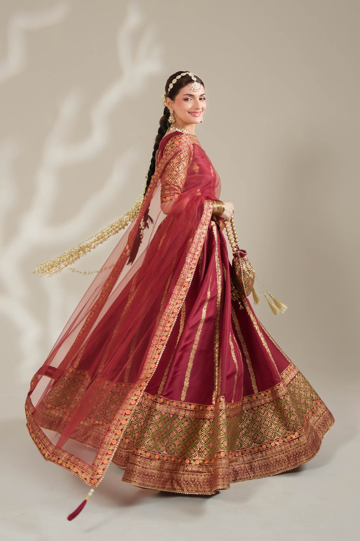 Radish Maroon Royal Block-Printed Lehnga Choli For Women