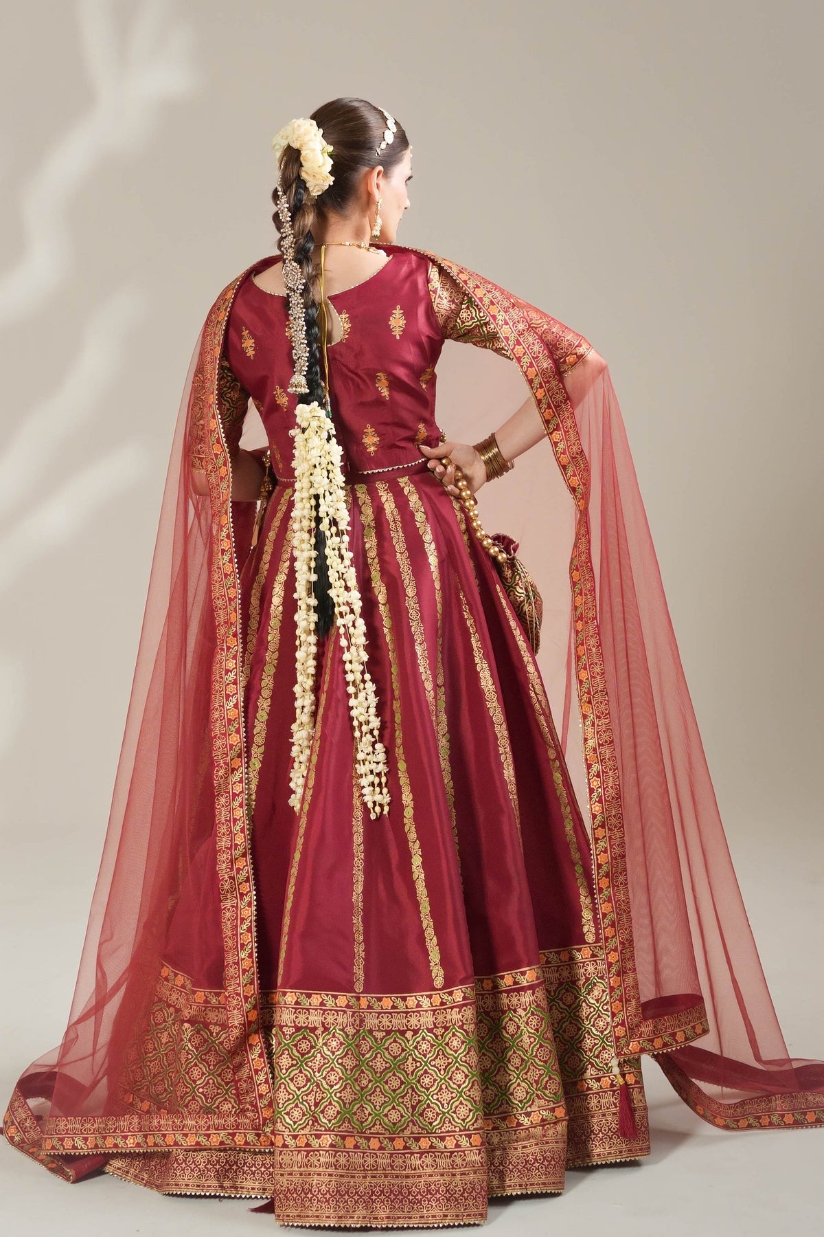 Radish Maroon Royal Block-Printed Lehnga Choli For Women