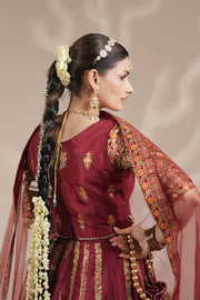 Radish Maroon Royal Block-Printed Lehnga Choli For Women