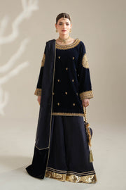 Navy Blue Velvet Royal Sharara Suit For Women