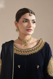 Navy Blue Velvet Royal Sharara Suit For Women