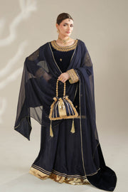 Navy Blue Velvet Royal Sharara Suit For Women