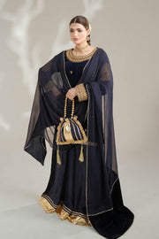 Navy Blue Velvet Royal Sharara Suit For Women