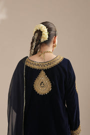 Navy Blue Velvet Royal Sharara Suit For Women