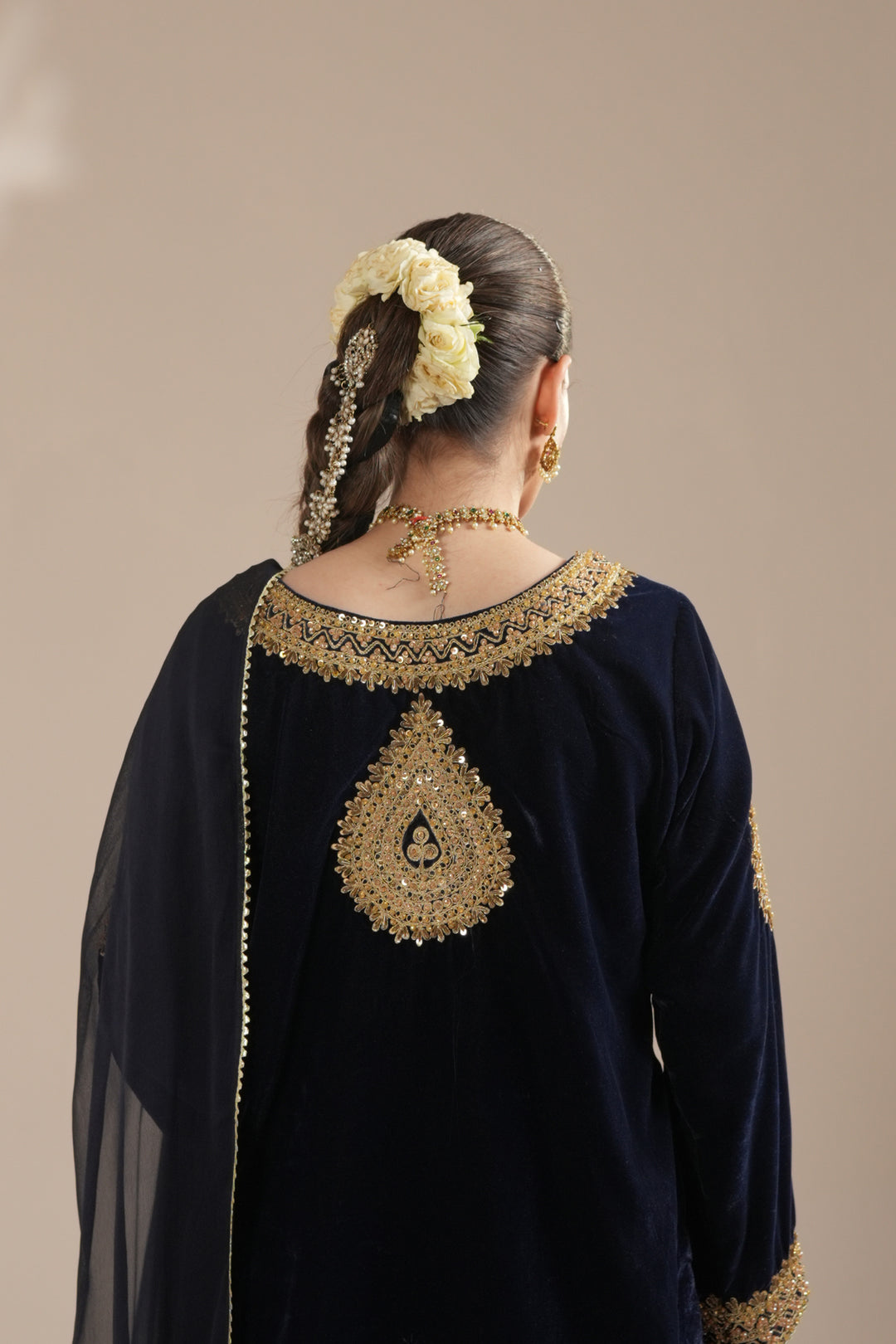 Navy Blue Velvet Royal Sharara Suit For Women
