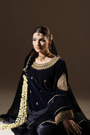 Navy Blue Velvet Royal Sharara Suit For Women