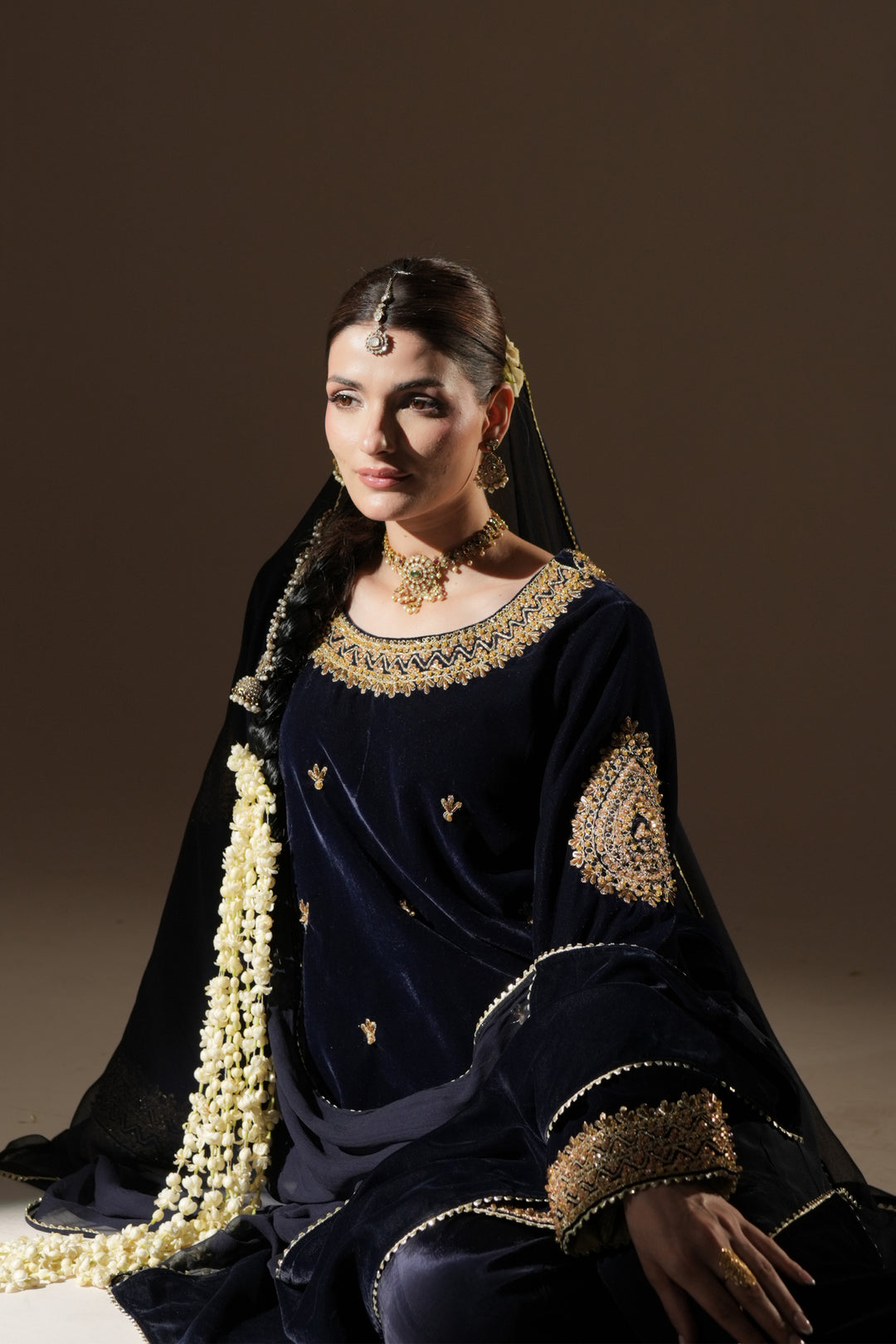 Navy Blue Velvet Royal Sharara Suit For Women