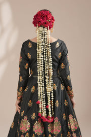 Midnight Black Royal Block-Printed Lehnga Choli For Women