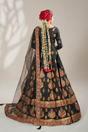 Midnight Black Royal Block-Printed Lehnga Choli For Women