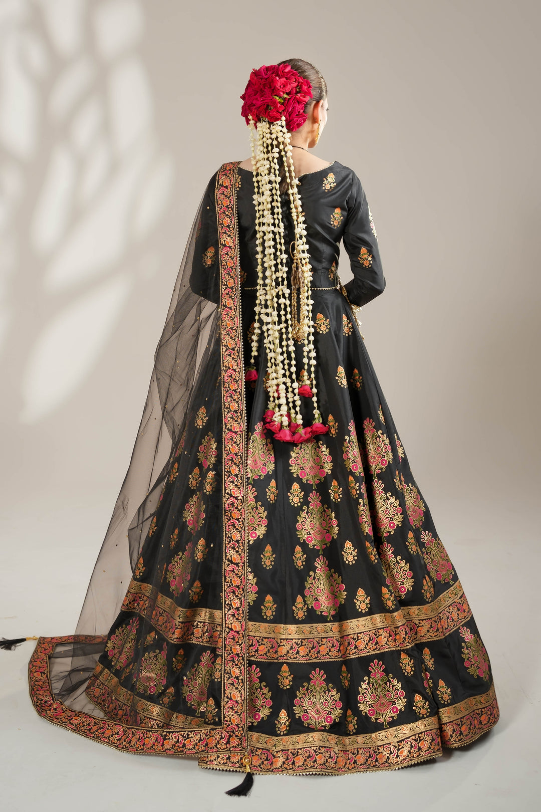 Midnight Black Royal Block-Printed Lehnga Choli For Women