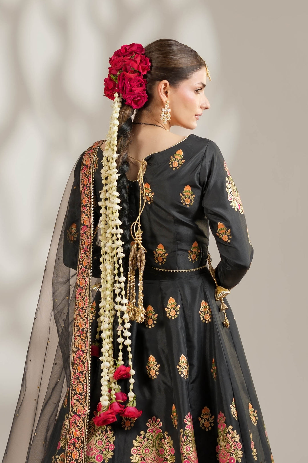 Midnight Black Royal Block-Printed Lehnga Choli For Women