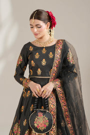Midnight Black Royal Block-Printed Lehnga Choli For Women
